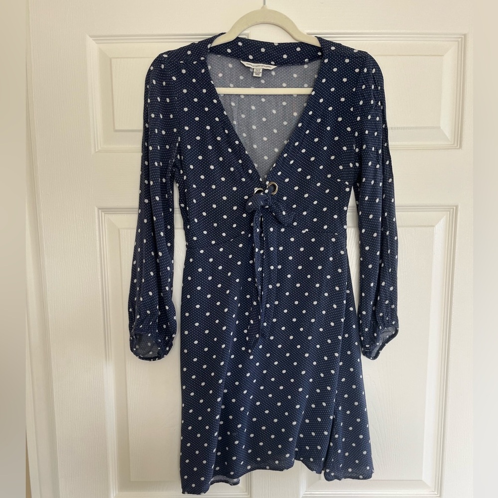 American Eagle Outfitters Navy and White Long Sleeve Dress